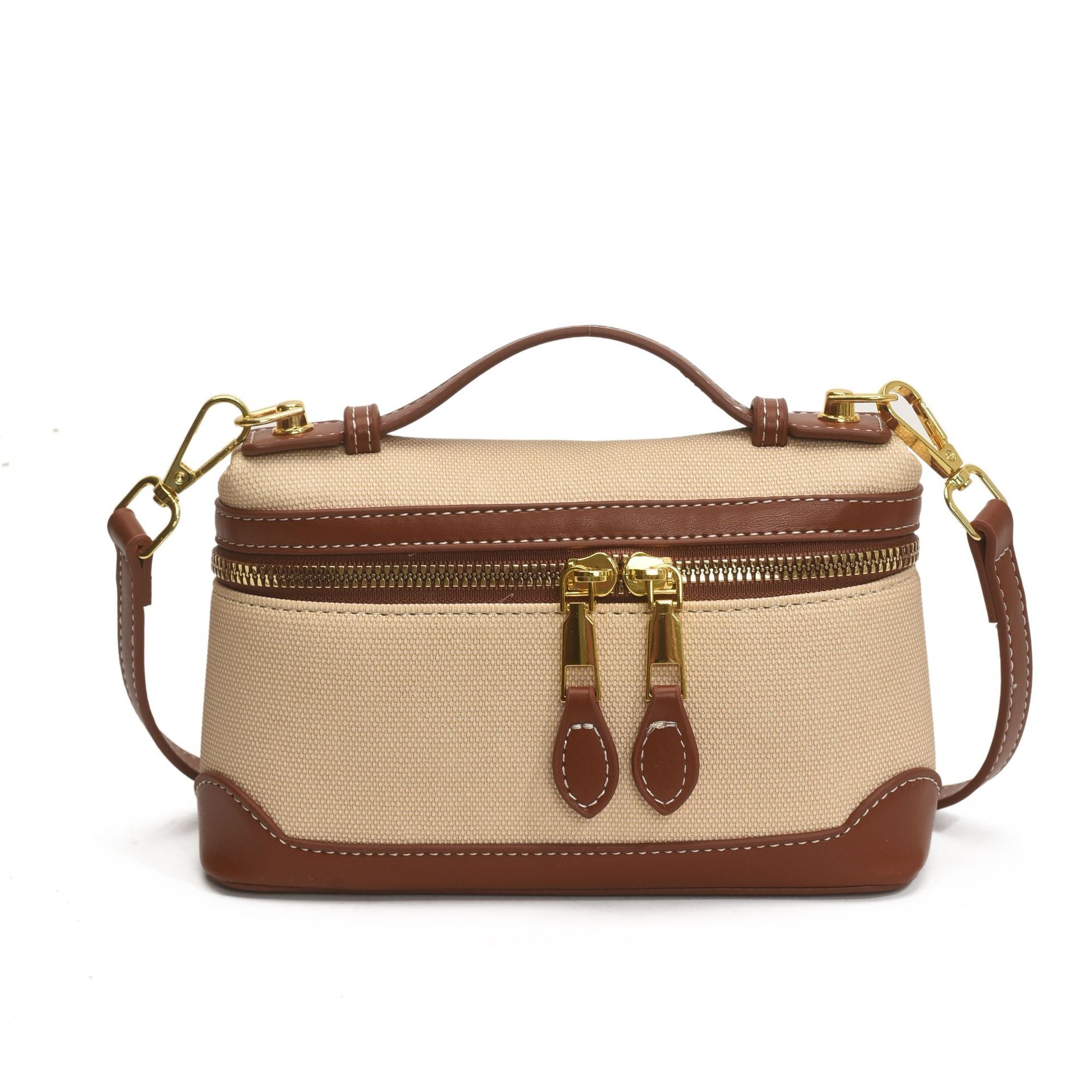 European and American retro fashion portable box small square bag women's 2024  new canvas contrasting color splicing messenger bag