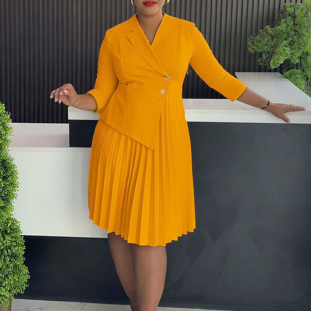 D597 cross-border  european and american women's winter suit collar shirt plus size fashionable elegant pleated foreign trade dress