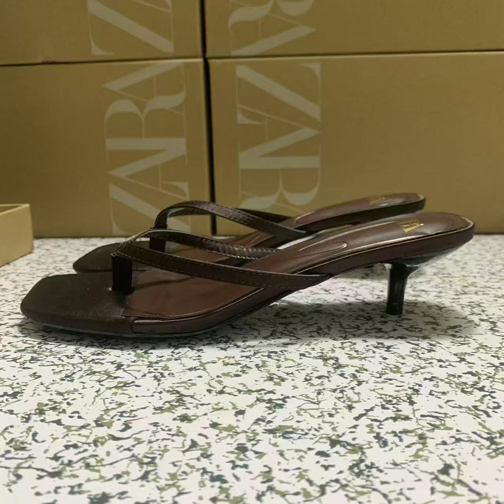 Za new 2025 summer french square toe high heel thong sandals - open toe, open back, fashion sandals for women