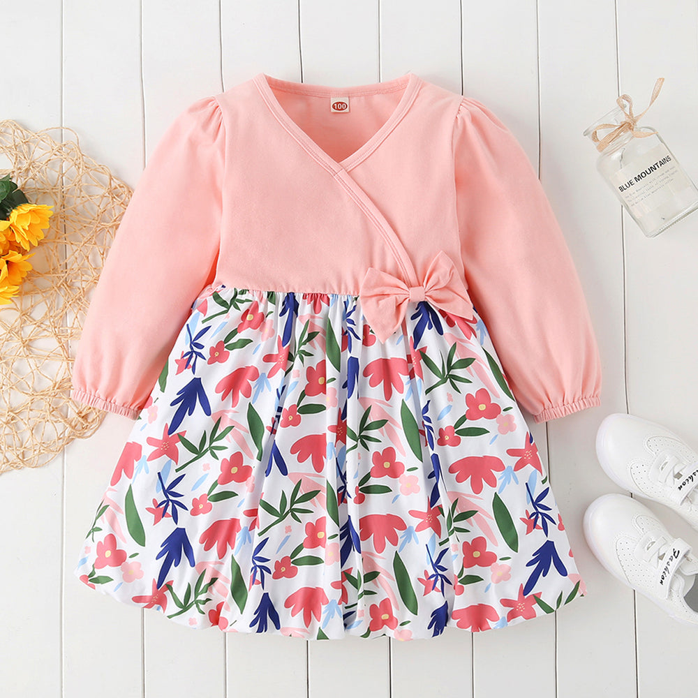 Children's long-sleeved floral bubble dress
