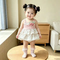 Summer lightweight romper dress - stylish triangle bodysuit for babies - floral print summer outfit - infant one-piece