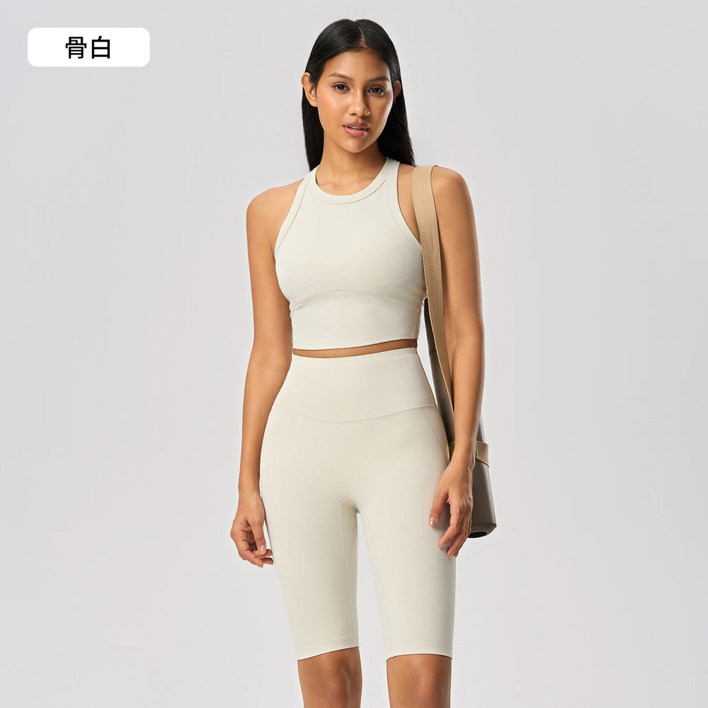 Naked feeling high-intensity sports bra women's no embarrassment line elastic tummy tight half length pants fitness yoga suitsuit