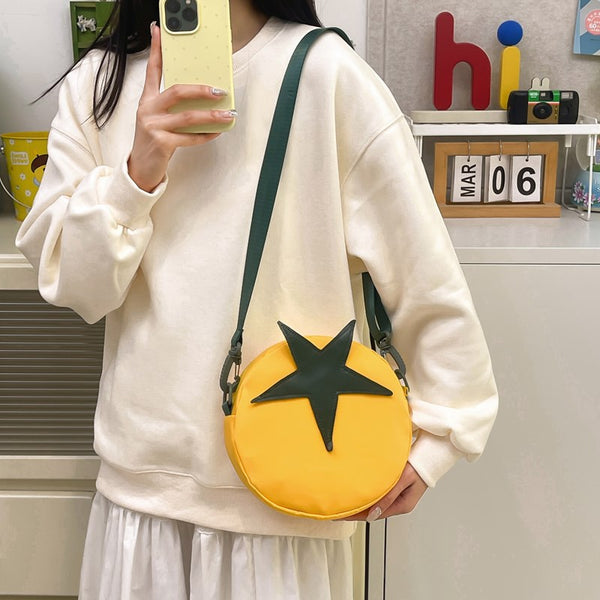 New sweet tomato shoulder bag fashionable five-star cute cartoon small round bag cute girl large-capacity messenger bag