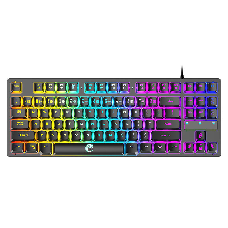 Leikui k87 wired keyboard - 87-key mechanical feel rainbow switch backlit keyboard with floating keycaps for gaming
