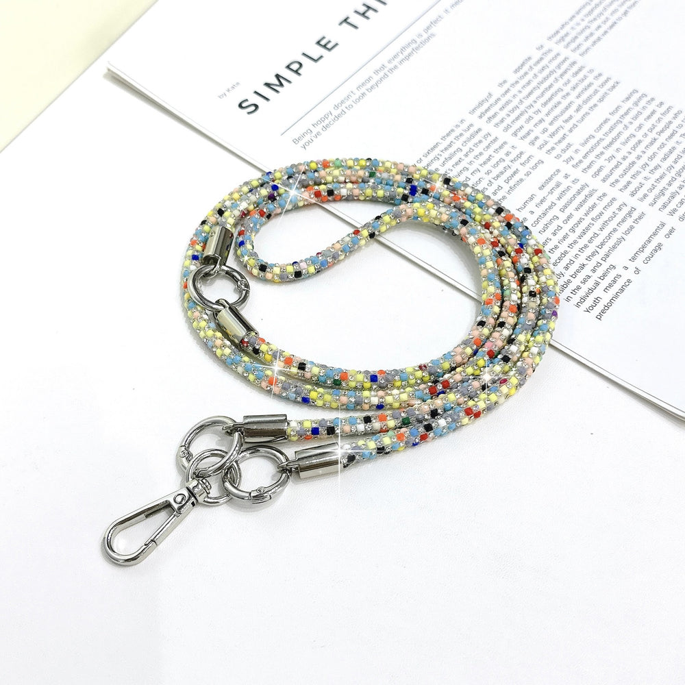 High-end, understated luxury: 0.7mm full diamond, 3-in-1 multi-functional phone chain, crossbody candy-colored multi-shape sparkling diamond goddess lanyard
