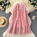 Fairy style high waist mesh patchwork cake skirt for women spring layered fluffy skirt slimming lookeasiest for matcha-line long skirt