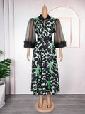 new arrival  african women's plus size cross-border trade three-quarter sleeve black feather lapel printed dress