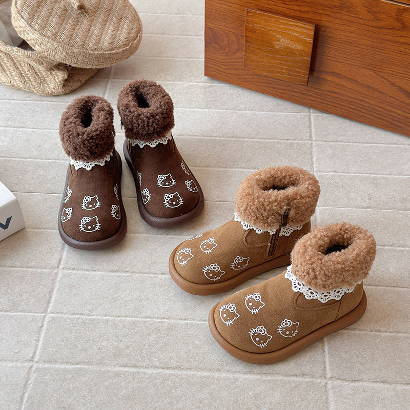 ins British Martin boots 2025 winter new Korean version girl kitten graffiti roll curly hair velvet short boots