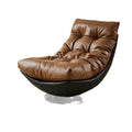 Nordic light luxury single sofa chair - rotatable, designer mid-century modern style genuine leather leisure lazy sofa for living room or balcony
