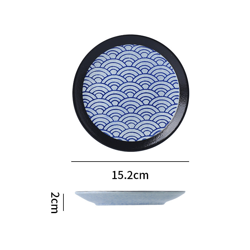 Japanese classic blue pattern tableware hotel style western food plate deep plate for home high-looking rice bowl byron tableware