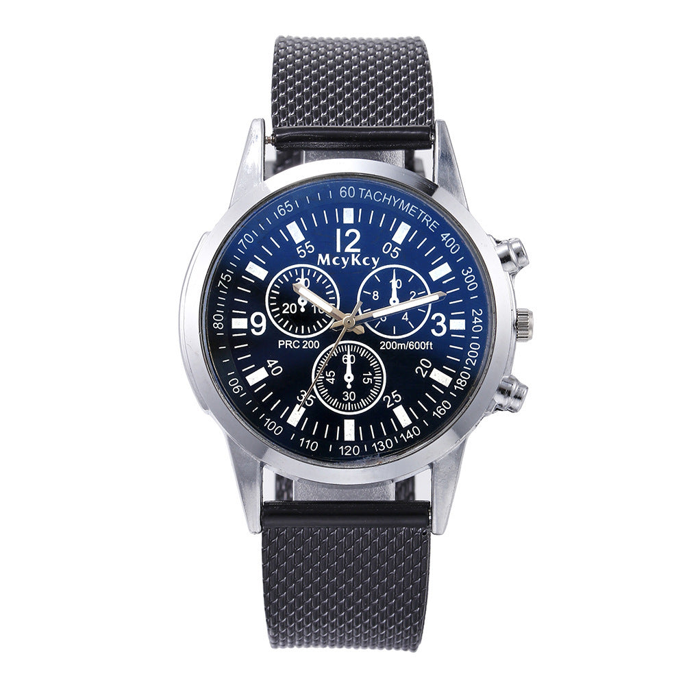 Blue light three-eye men's watch wish model plastic mesh belt casual men's watch quartz watch scale calendar trendycasual