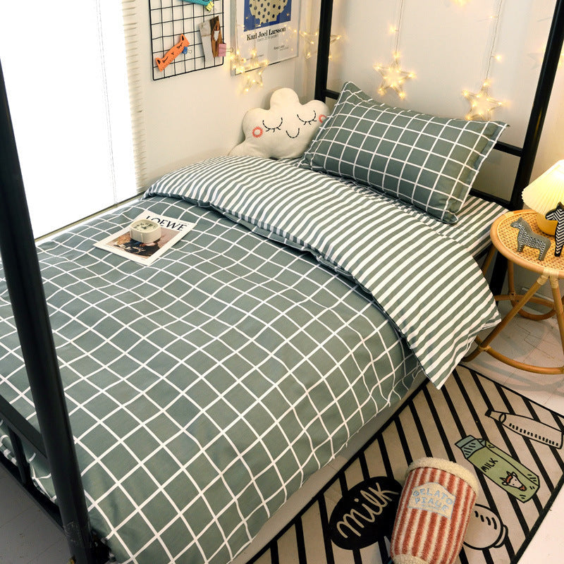 Student dormitory quilt cover three-piece bed sheet pure cotton single bed children's bed quilt cover simple four-season universal 3
