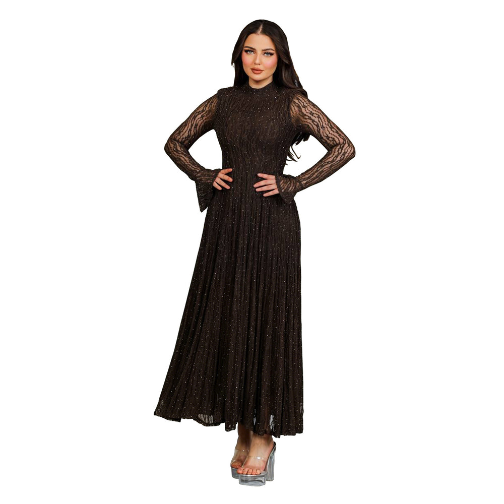 C7711 cross-border   fashion women's sexy lace see-through sparkly dress