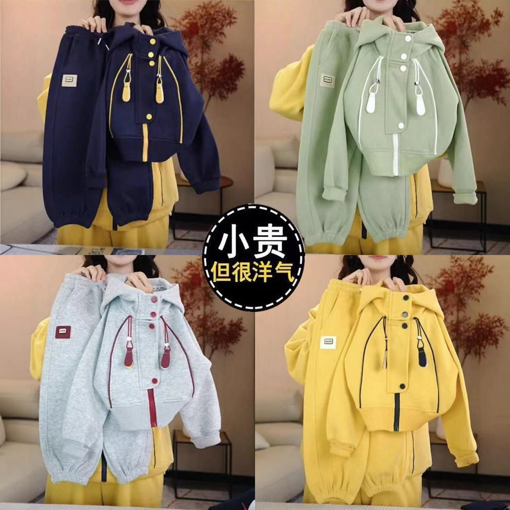 Kids' spring/autumn outfit set : new stylish and trendy sporty casual hooded two-piece set for boys and girls