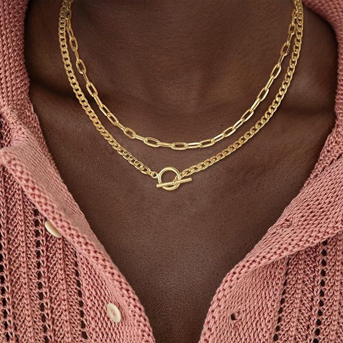 Amazon cross-border layered necklace paper clip chain double layer stacked necklace geometric ot buckle clavicle chain hip hop necklace