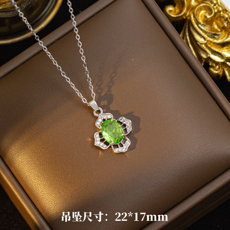 Necklace female internet celebrity four-leaf clover zircon pendant earrings niche design fashion new high-end sense sweater chain suit