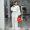 European and american cross-border women's fashion  spring new arrival: elegant round neck lantern sleeve blouse and wide-leg pants set