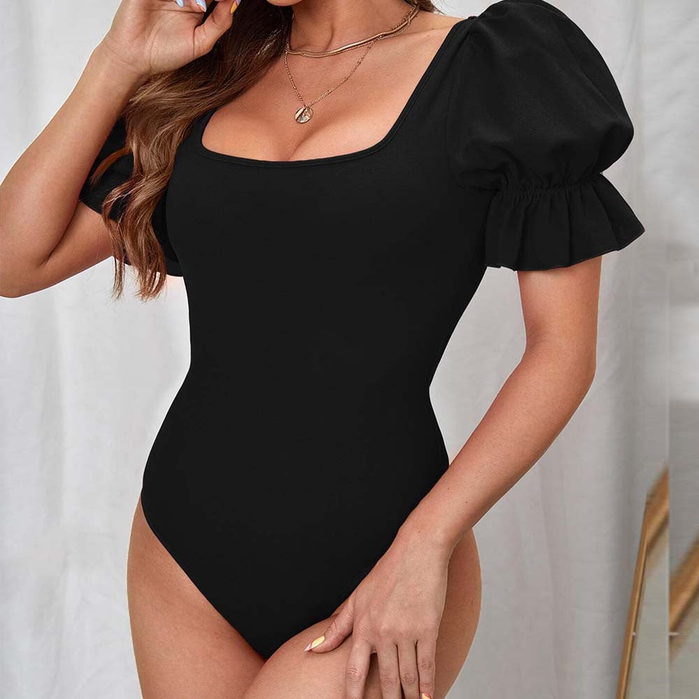 Amazon foreign trade cross-border fashion european and american style puff sleeve jumpsuit summer chic slim-fit sexy top for women
