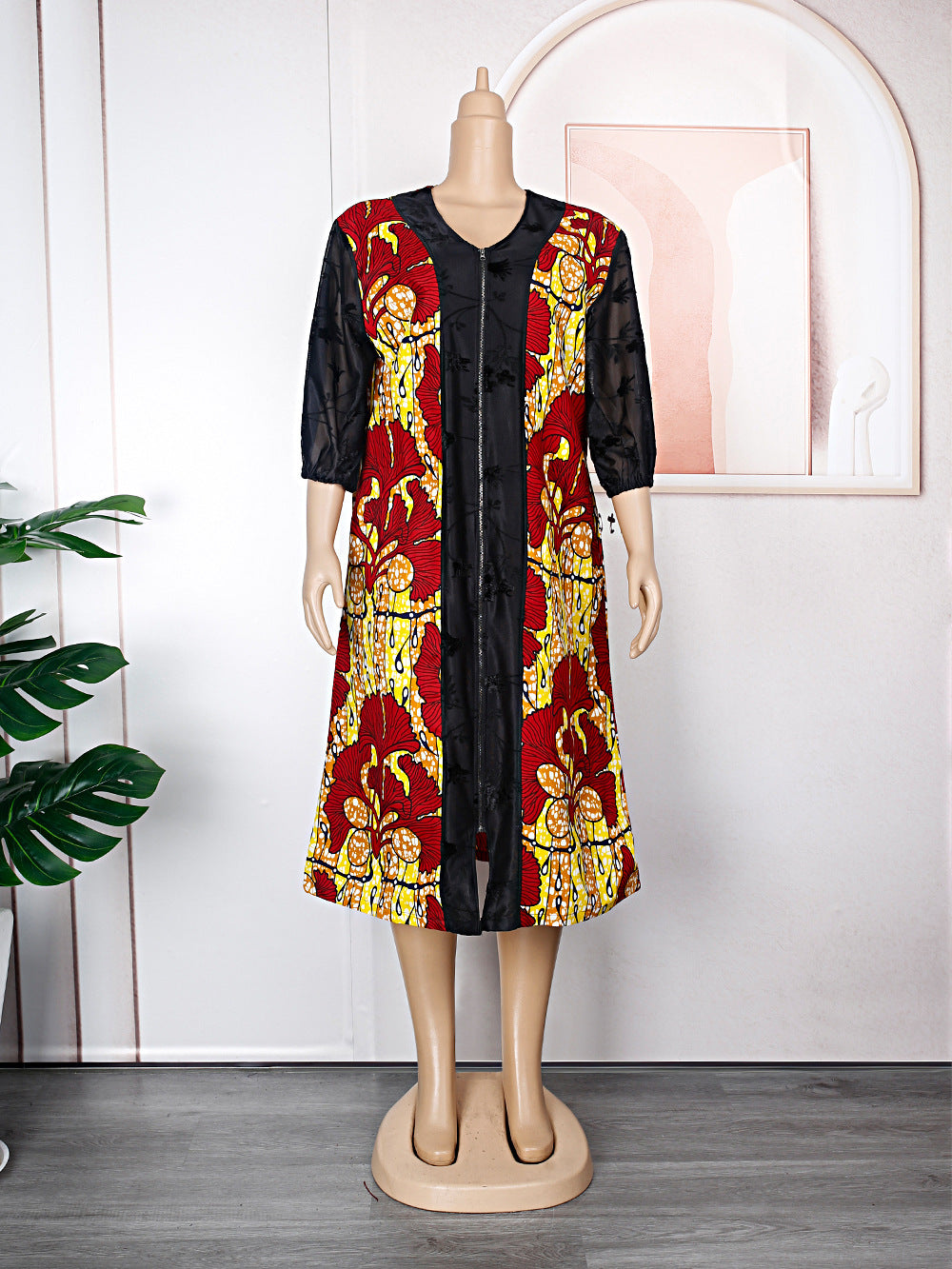 e-commerce   new zipper dress wax fabric with pockets african women's plus size skirt