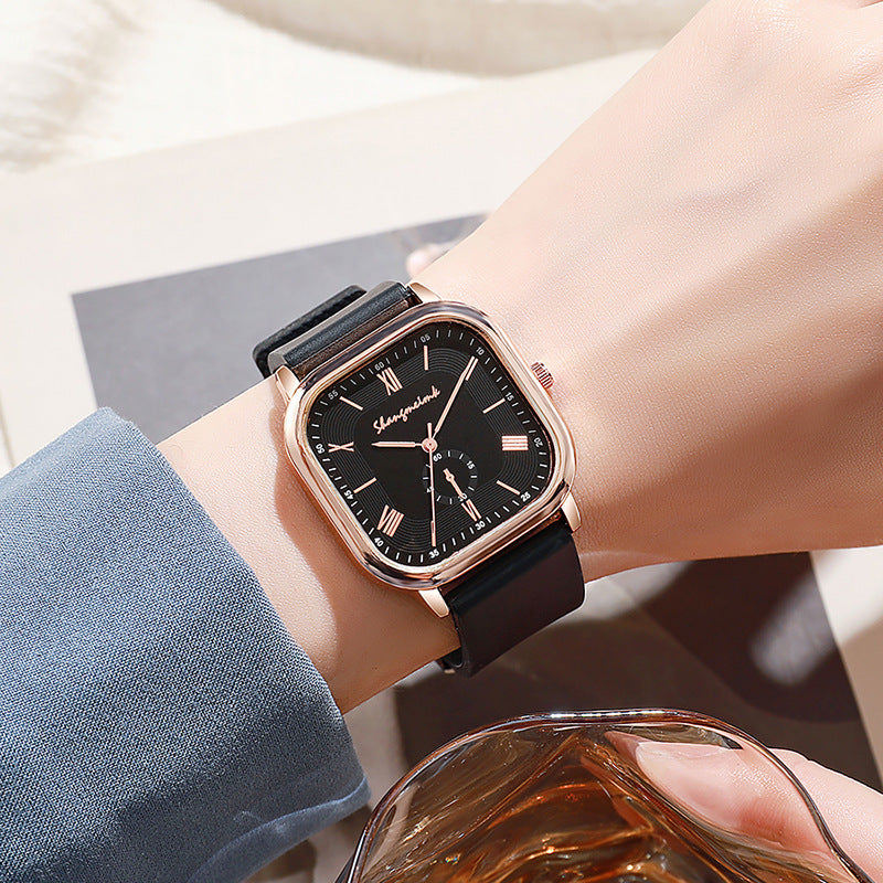 vintage style rose gold square roman scale silicone strap women's quartz watch factory direct sales wholesale