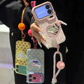 Suitable for apple 17promax mobile phone case polka dot love mirror holder color ball lanyard iphone18 soft case 15