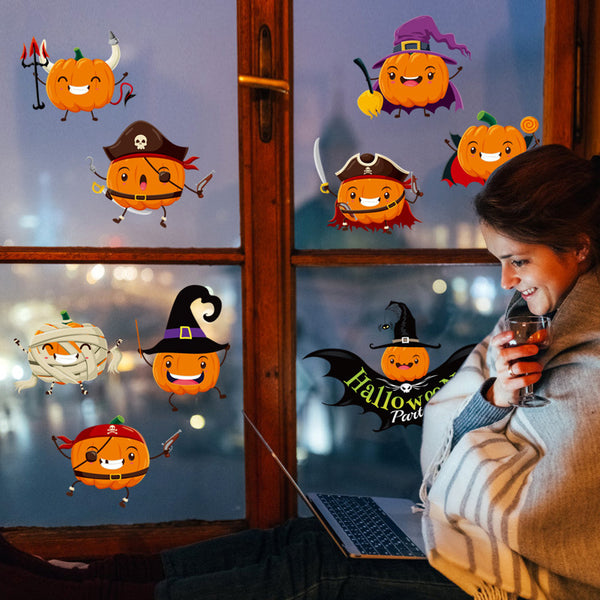 Halloween pumpkin head sticker double-sided removable window glass sticker window sticker creative wall sticker SK6073ds