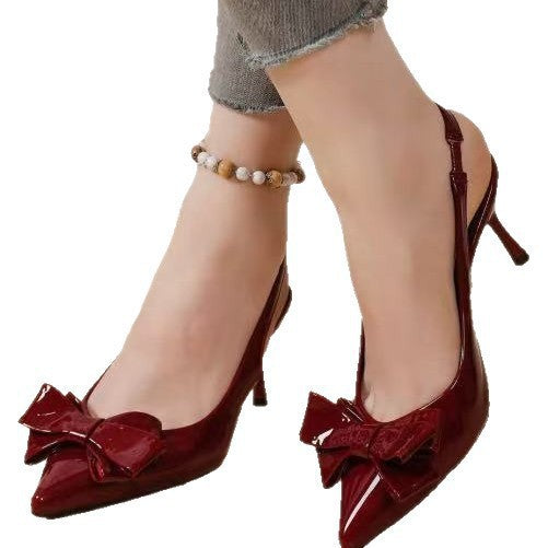 Fashioneasiest for match pointed toe stiletto sandals bows stiletto back strap women's sandals bows leather cross-border