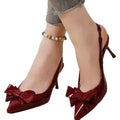Fashioneasiest for match pointed toe stiletto sandals bows stiletto back strap women's sandals bows leather cross-border