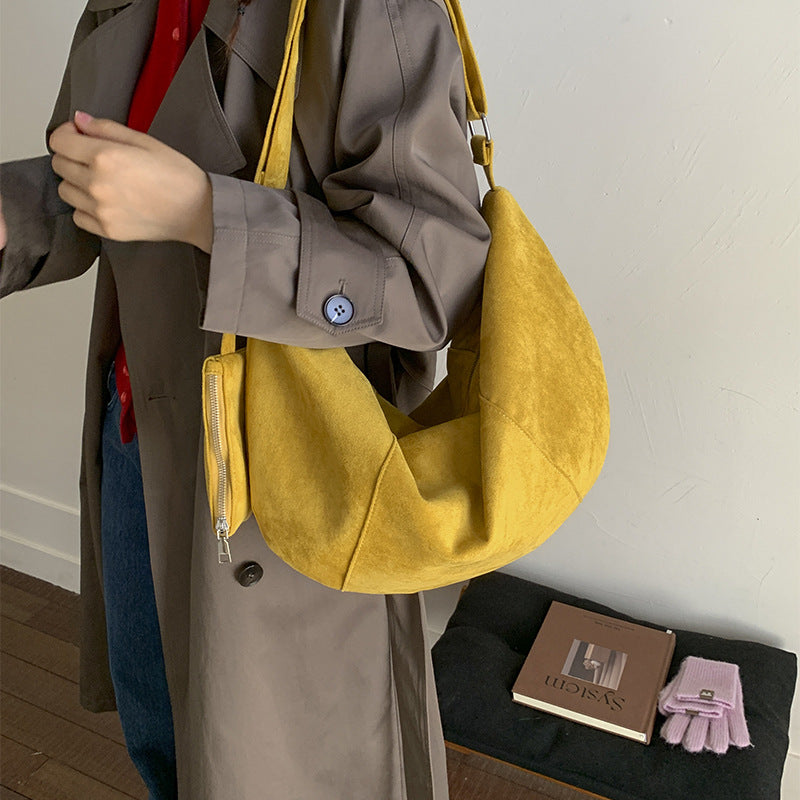 Fall and winterfashionable shoulder bag for women stylisheasiest for match coin small bag large capacity pure color suede tote bag