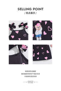 Girls' summer sundress with bow shoulder straps, cartoon bear and heart pattern, cute dress for kids and girls