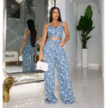 Fall and winter european and american clothing fashion denim jacquard suit ins nightclub wrap topsloose pants suit