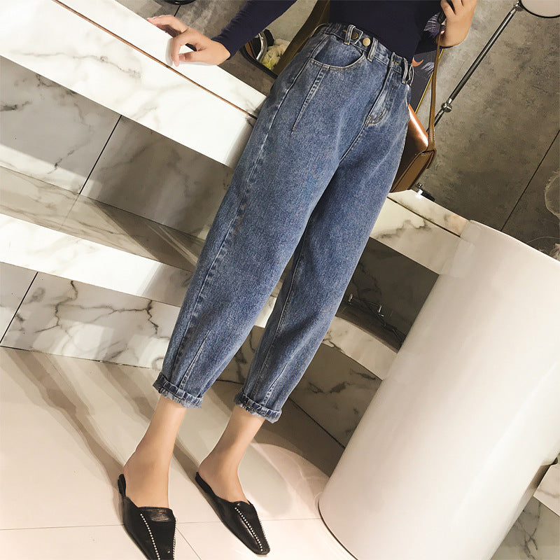 Fashion dad pants new arrival denim nine-point pants adjustable waist stylish pants jeans women's clothing