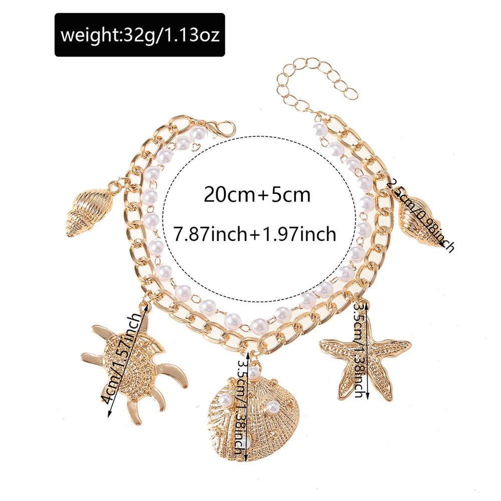 Pearl anklet wholesale - european & american cross-border style - beach vacation vibes - turtle, starfish, and seashell pendants - women's layered design anklets