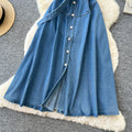 K-styleclassy lapel sleeveless single-breasted waist denim dress women's summerslimming lookeleganceelegance long skirt