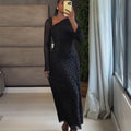 European and american cross-border women's fashion:  autumn new arrivals - sexy, elegant, asymmetrical neckline, high-end slim-fit bodycon long sleeve dress