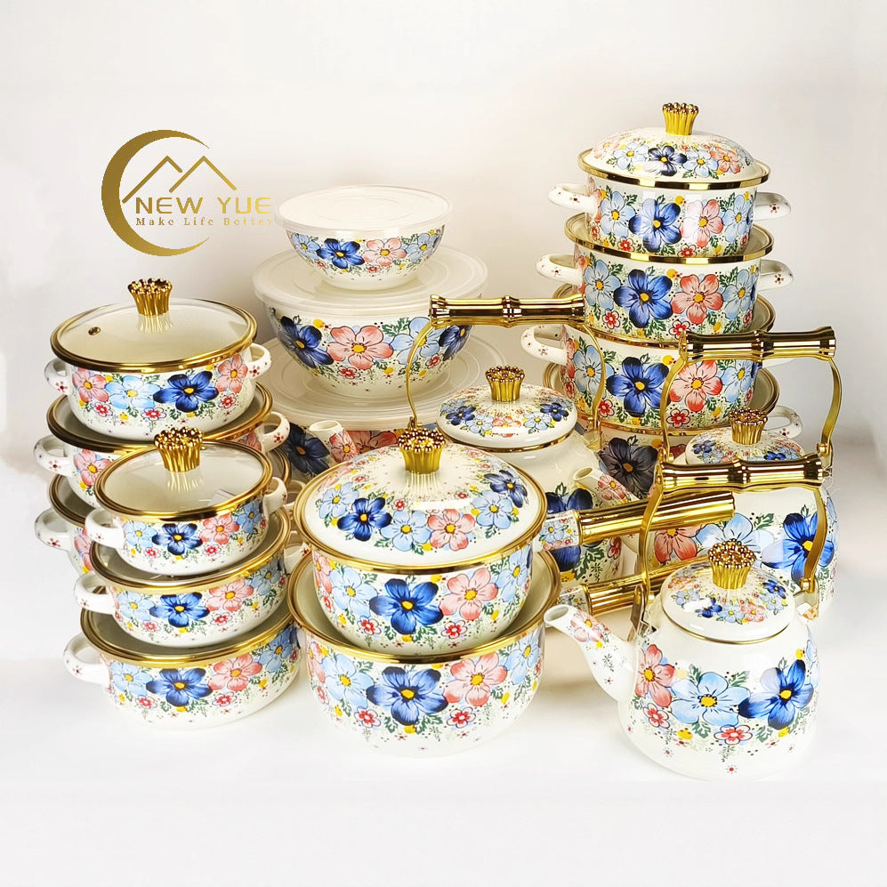 hot-selling thousands of beauties, flowers, birds and fragrant roses 20/24/30cm enamel soup pot
