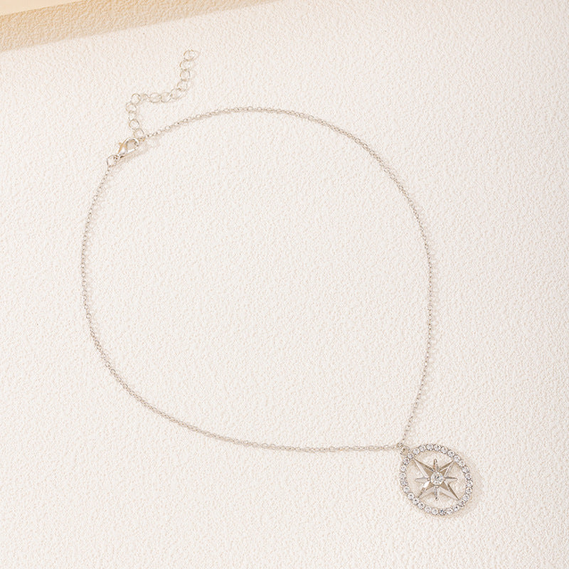 Sweater necklace wholesale cross-border autumn/winter jewelry women's fashion diamond-studded circle unique versatile light luxury hexagram pendant