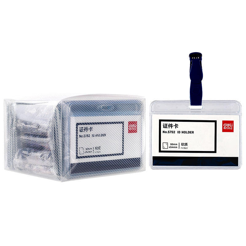 Deli 5752PVC transparent ID card, chest card, chest card, exhibition card with hanging clip, work card, ID cover 50pcs/box