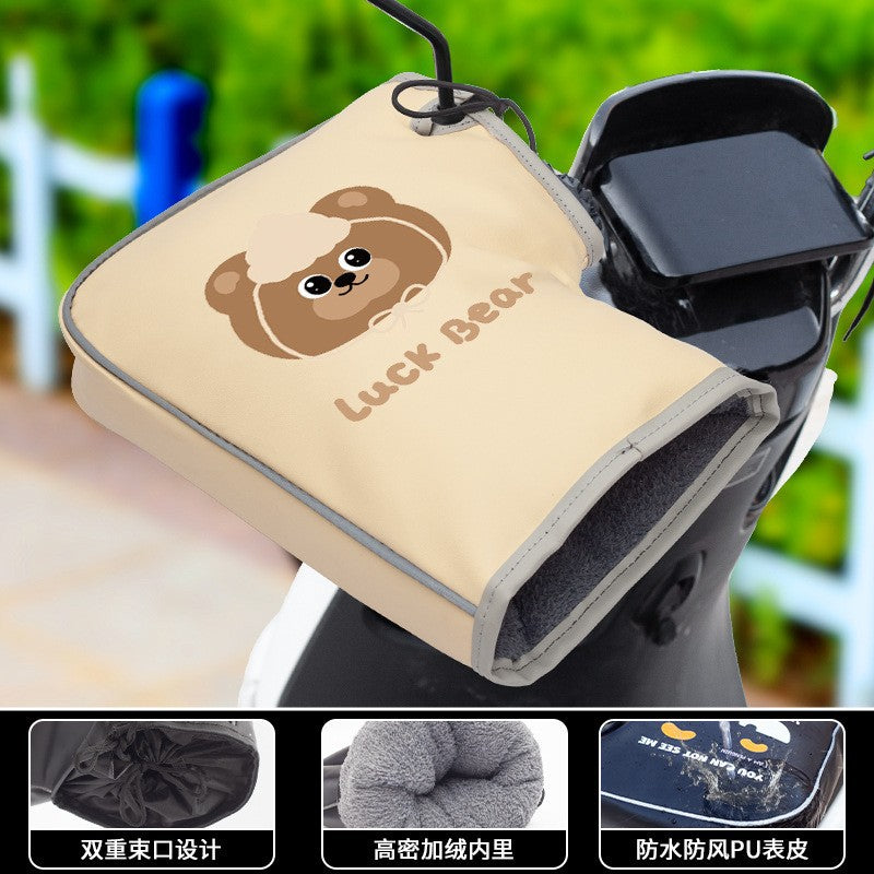 Handlebar covers winter warm fleece-lined electric vehicle cotton-padded motorcycle waterproof gloves thickened windproof cold-resistant pu cycling gloves