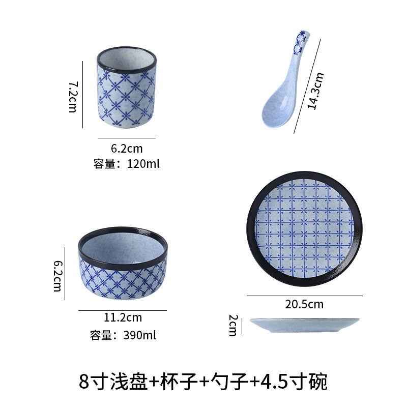 Japanese blue pattern soup bowl for home creative ramen bowl student dormitory instant noodle bowl rice bowl salad bowl retro bowl