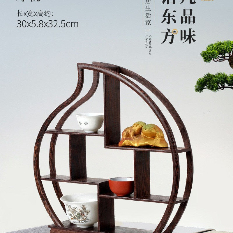 Solid wood teacup rack Chinese Bogu rack storage box table rack Pu'er teapot stove tea set accessories