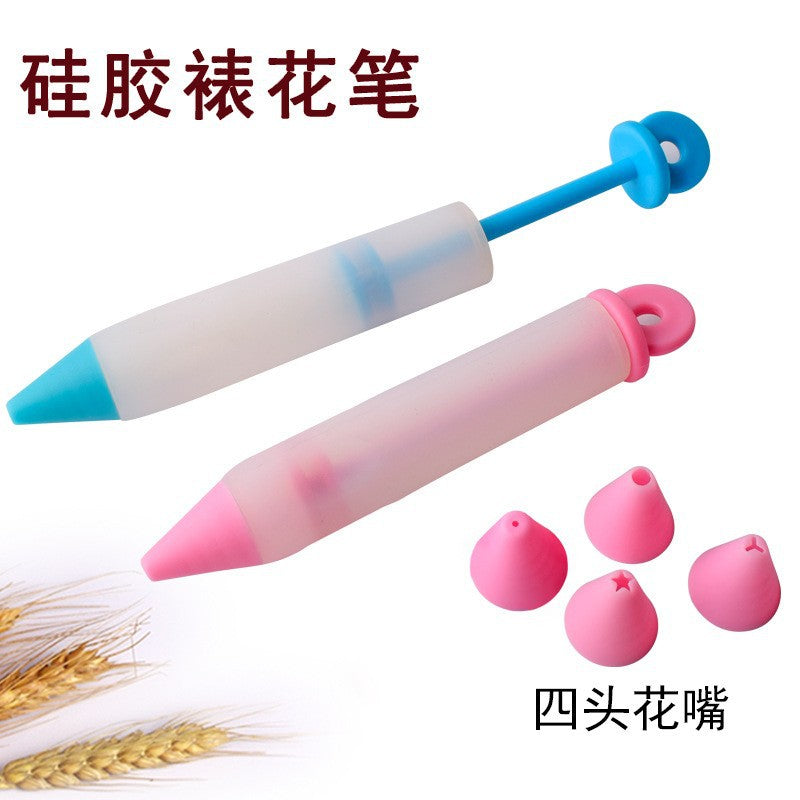 Silicone piping pen 4-head set, chocolate cream piping nozzle, cake baking cookies, dessert decoration writing pen