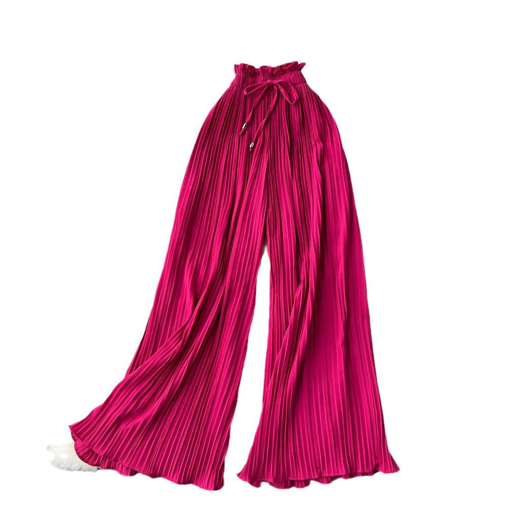 Summer outfit: high-waisted tie-waist casual pants for women - plus size, slimming, flattering, and flowy wide-leg pleated trousers