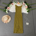 Women's jacquard one-shoulder dress - premium waist-cinching, pleated, slim-fit midi bodycon dress