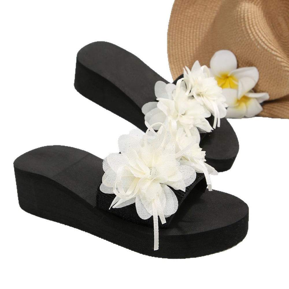 plus size round toe one-shaped wedge slippers 2025new arrival rhinestone flower women's exportfashionexport slippers