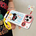 Suitable for iphone16pro card holder lanyard penguin painting mobile phone case apple x/13 bow tpu protective cover