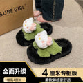 Versatile fuzzy slippers for women, thick-soled outdoor wear, new autumn/winter styles, trending online, platform sole, height-increasing, criss-cross cotton slippers