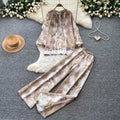 Light mature style printingtwo-piece set women's autumlong sleevestopswide leg pantswork clothingeasiest for matchsuitautumnew arrival