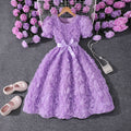 Girls' dress (sizes for mid-to-large children), 3d rose embellished dress + bow belt