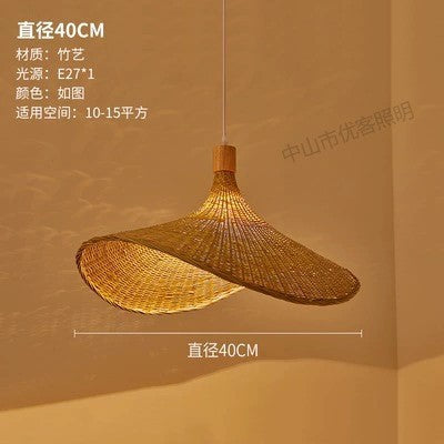 Cross-border Bamboo Chandelier New Chinese Tea Room Rattan Art South East Asia Japanese Lighting Straw Hat Light Tea House Antique Lampshade